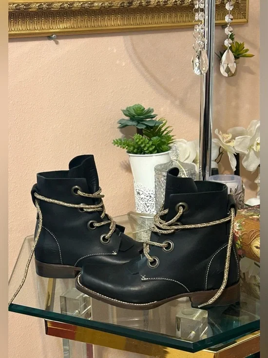 John Fluevog Paul Black Leather Combat Lace-Up Ankle Boots Size 5/6.5 - Picture 10 of 16